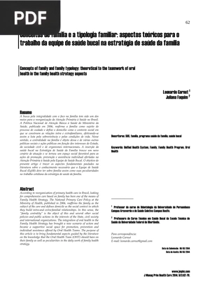 Conceitos de família e a tipologia familiar: aspectos teóricos para o trabalho da equipe de saúde bucal na estratégia de saúde da família (Artículo) (Portugués)