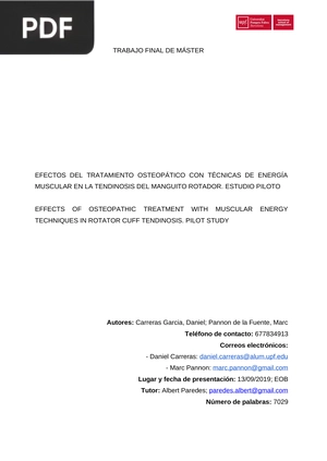 Efectos del tratamiento osteopático con técnicas de energía muscular en la tendinosis del manguito rotador