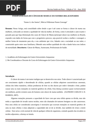 Fisiopatologia do câncer de mama e os fatores relacionados (Portugués) (Artículo)