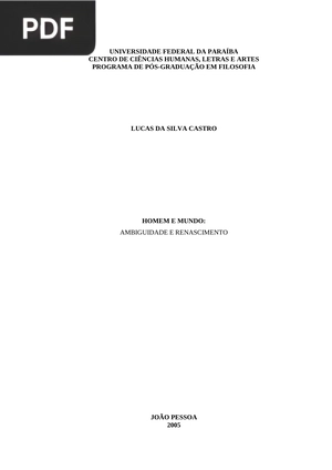 Homem e mundo: ambiguidade e renascimento (Portugués)