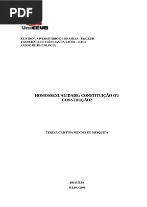 Homossexualidade: Constituição ou construção? (Portugués)