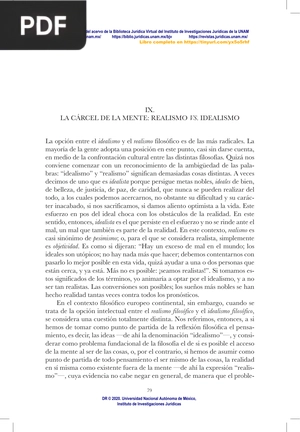 La Cárcel De La Mente: Realismo vs. Idealismo  (Articulo)