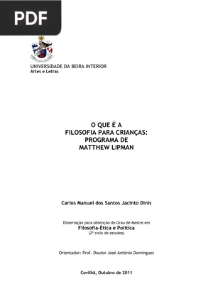 O que é a filosofia para crianças: programa de Matthew Lipman (Portugués)