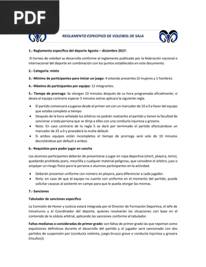 Reglamento específico de voleibol de sala (Artículo)