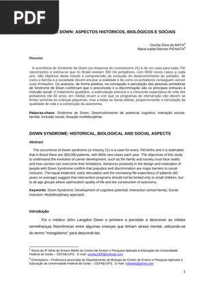 Síndroma de down: Aspectso históricos, biológicos e sociais