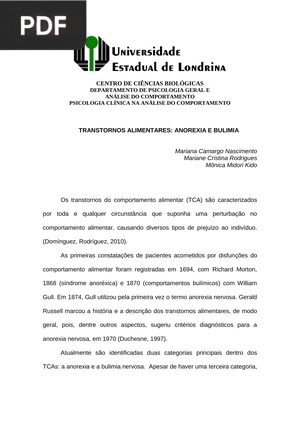 Transtornos alimentares: anorexia e bulimia (Portugués) (Artículo)