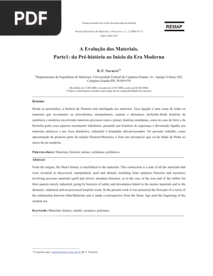 A Evolução dos Materiais. Parte1: da Pré-história ao Início da Era Moderna (Portugués) (Artículo)