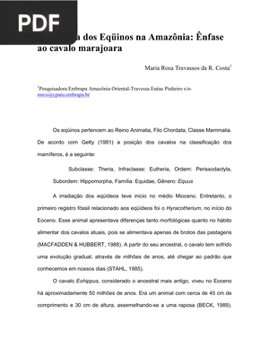 A História dos Eqüinos na Amazônia: Ênfase ao cavalo marajoara (Portugués)