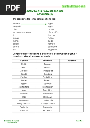 Actividades para repaso de adverbio (II)