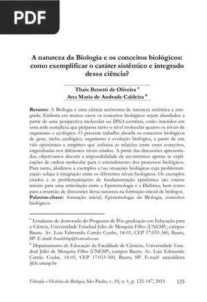 A natureza da Biologia e os conceitos biológicos: como exemplificar o caráter sistêmico e integrado dessa ciência? (Portugués)