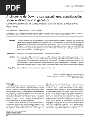 A síndrome de Down e sua patogênese: considerações sobre o determinismo genético (Portugués) (Artículo)