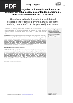 As técnicas avançadas na formação multilateral de tenistas (portugués, artículo)