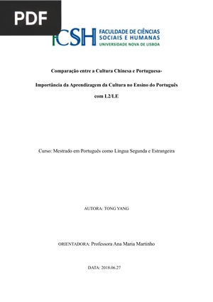 Comparação entre a Cultura Chinesa e Portuguesa (Portugués)