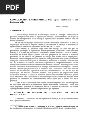 Consultoria empresarial:Uma Opção Profissional e um Projeto de Vida. (Portugués)