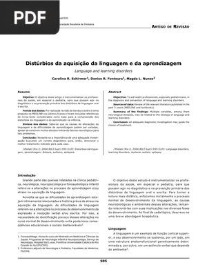 Distúrbios da aquisição da linguagem e da aprendizagem (Artículo)