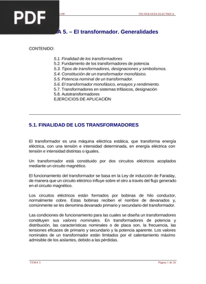 El transformador. Generalidades