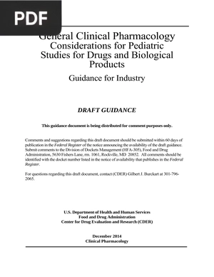 General Clinical Pharmacology Considerations for Pediatric Studies for Drugs and Biological Products(Inglés)