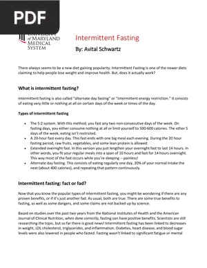 Intermittent Fasting (Inglés) (Artículo)