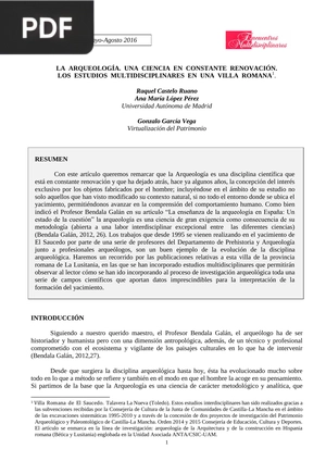 La arqueología. Una ciencia en constante renovación. Los estudios multidisciplinares en una villa romana