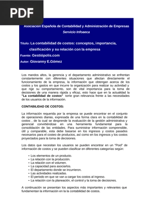 La contabilidad de costos: conceptos, importancia, clasificación y su relación con la empresa (Artículo)