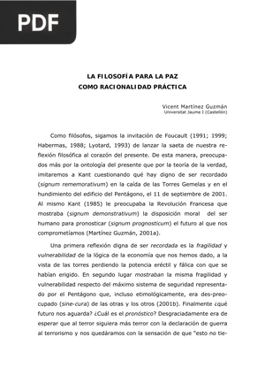 La filosofía para la paz como racionalidad práctica