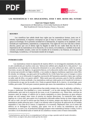 Las Matemáticas y sus aplicaciones, ayer y hoy. Retos del Futuro