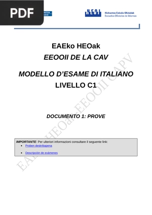 Modelo de examen de italiano nivel C1