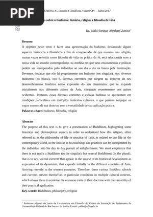 Notas sobre o budismo: história, religião e filosofia de vida (Portugués) (Artículo)