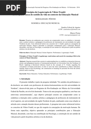 Princípios da Logoterapia de Viktor Frankl: motivações e busca do sentido da vida no contexto da Educação Musical (Portugués) (Artículo)