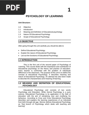 Psychology of learning (Inglés)