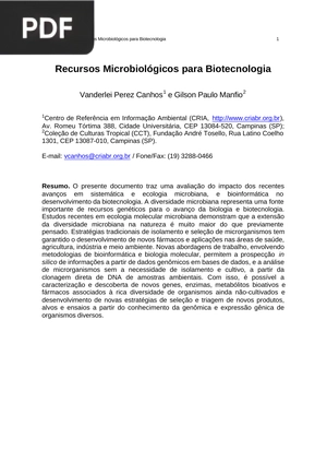 Recursos Microbiológicos para Biotecnologia (Portugués)