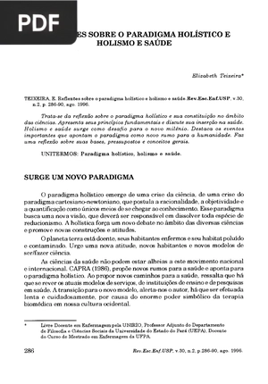 Reflexões sobre o paradigma holístico e holismo e saúde (Portugués)