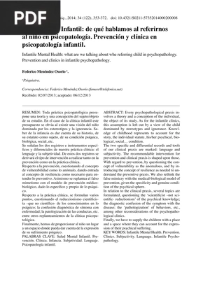 Salud Mental Infantil: de qué hablamos al referirnos al niño en psicopatología. Prevención y clínica en psicopatología infantil