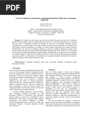 Um breve histórico conceitual da Automação Industrial e Redes para Automação Industria (Portugués) (Artículo)