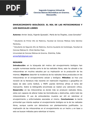 Envejecimiento biológico. El rol de las mitocondrias y los radicales libres