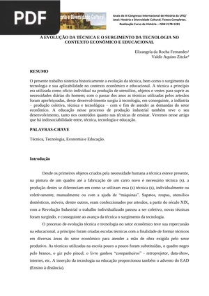 A evolução da técnica e o surgimento da tecnologia no contexto econômico e educacional (Portugués) (Artículo)