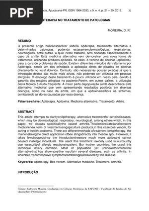 Apiterapia no tratamento de patologias (Portugués) (Artículo)