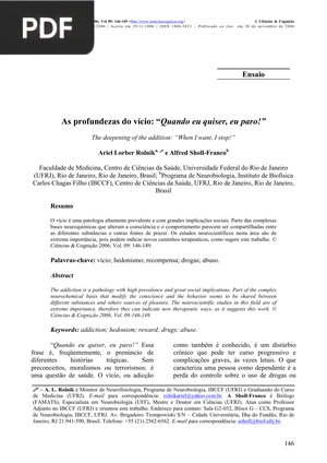 As profundezas do vício: Quando eu quiser, eu paro! (Portugués) (Artículo)