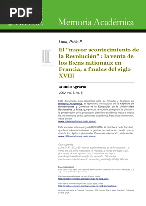 El mayor acontecimiento de la Revolución:la venta de los Biens nationaux en Francia, a finales del siglo XVIII