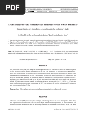 Estandarización de una formulación de panelitas de leche: estudio preliminar