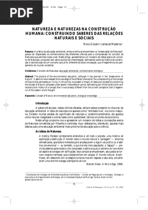 Natureza e naturezas na construção humana: construindo saberes das relações naturais e sociais (Portugués)