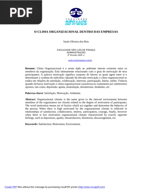 O Clima Organizacional Dentro Das Empresas (Portugués)