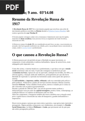 Resumo da Revolução Russa de 1917 (Portugués) (Artículo)