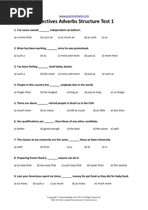 Adjectives Adverbs Structure Test