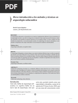 Breve introducción a los métodos y técnicas en arqueología subacuática (Artículo)