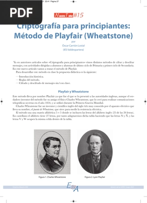 Criptografía para principiantes: Método de Playfair (Wheatstone) (Articulo)