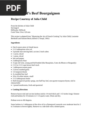 Julia Child's Beef Bourguignon (Artículo) (Inglés)