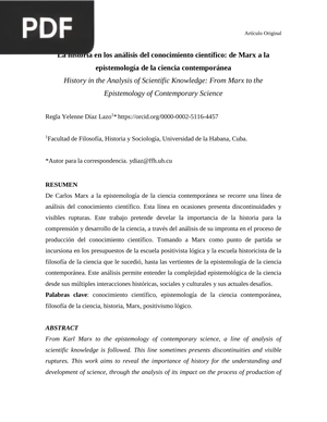 La historia en los análisis del conocimiento científico: de Marx a la epistemología de la ciencia contemporánea