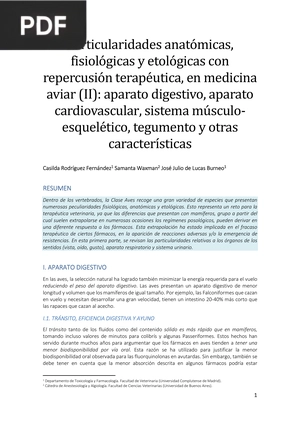 Particularidades anatómicas, fisiológicas y etológicas con repercusión terapéutica, en medicina aviar (II)