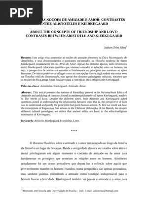 Acerca das noções de amizade e amor: Contrastes entre aristóteles e kierkegaar (Portugués)